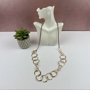 Gold Colored Circles Hammered Brown Rope Chain Long Necklace Women Jewelry